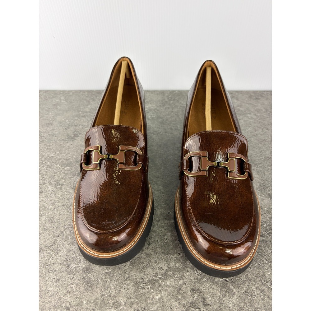 Naturalizer Corrine Womens 10W Wide Brown Patent Platform Lug Sole Loafers Fall